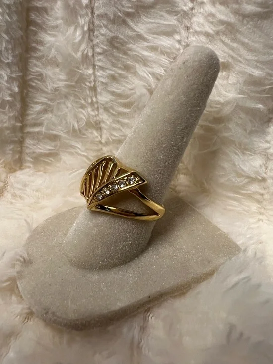 Gold-Tone Geometric Crystal Accent Women's Ring Size 6.5 - Picture 2 of 5